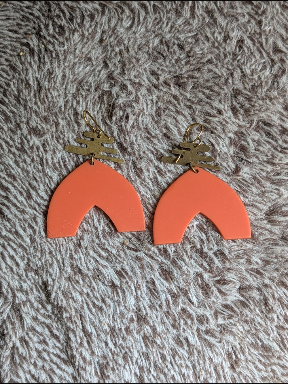 Coral Arch Drop Earrings with Brass Accents